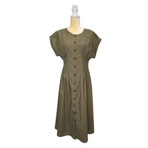 Calvin Klein Button Down A-Line Midi Dress Size 8 Olive Cotton Blend New NWT